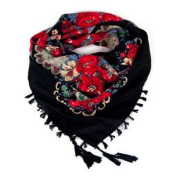 Folkový šátek s květy černý