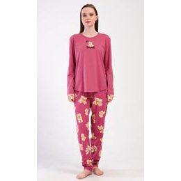 Dámské pyžamo dlouhé Pink bear - tmavě růžová