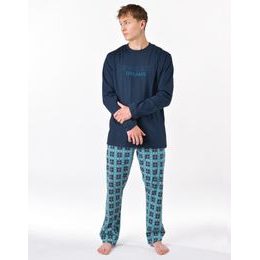 Pánské pyžamo dlouhé, šité, s potiskem 79205 - lékořice měsíc