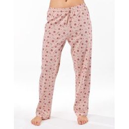 Dámské kalhoty dlouhé pyžamové, šité, bokové, s potiskem 19177 - šedohnědá bílá