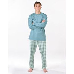 Pánské pyžamo dlouhé, šité, s potiskem 79189 - měsíc aqua