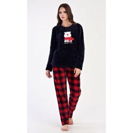 Dámské pyžamo dlouhé Méďa se šálou - tmavě modrá