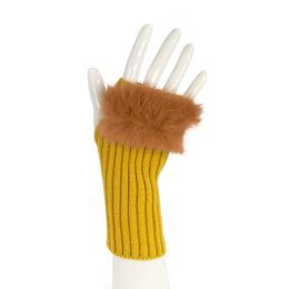 Krátké rukavičky z králičí kožešinky žluté