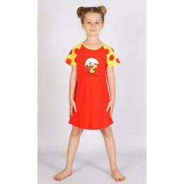 Dětská noční košile s krátkým rukávem Malé kuře - červená