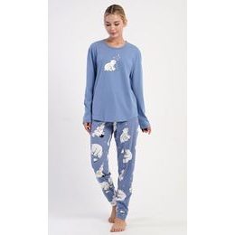 Dámské pyžamo dlouhé Méďa a tučňák - modrošedá