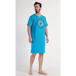 Pánská noční košile s krátkým rukávem Motocycle - tyrkysová