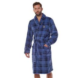 Pánský hřejivý župan Hero modrý káro s výšivkou