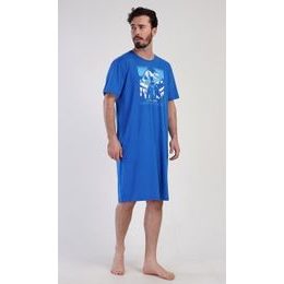 Pánská noční košile s krátkým rukávem Mountain - modrá