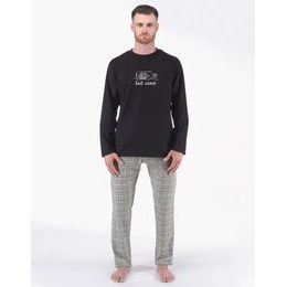 Pánské pyžamo dlouhé pánské, šité, s potiskem Pyžama 2024 79177P - černá šedá