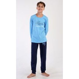 Dětské pyžamo dlouhé Letadlo - světle modrá