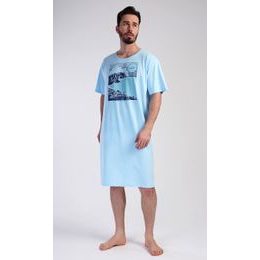 Pánská noční košile s krátkým rukávem Wander - světle modrá