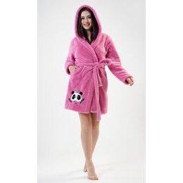 Dámský župan krátký s kapucí Panda - tmavě růžová