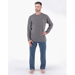 Pánské pyžamo dlouhé pánské, šité, s potiskem Pyžama 2024 79175P - šedá petrolejová