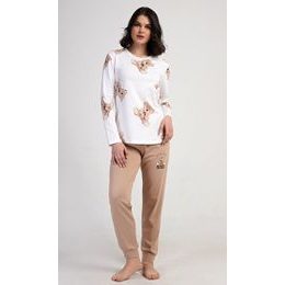 Dámské pyžamo dlouhé Teddy bear - smetanová