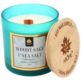 ARÔME Svíčka 400 g s dřevěným knotem a víčkem, Woody Sage and Salt