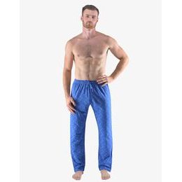 Pánské kalhoty dlouhé pyžamové pánské, šité, klasické, s potiskem Pyžama 2023 79169P - modrá pomnenková