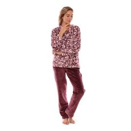 Dámské dlouhé teplé pyžamo FLORA vínový tisk na bílé