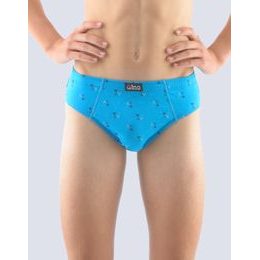 GINA dětské slipy chlapecké, širší bok, šité, s potiskem 61003P - dunaj tm. tyrkysová