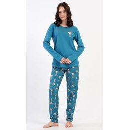 Dámské pyžamo dlouhé Malá žirafa - petrolejová