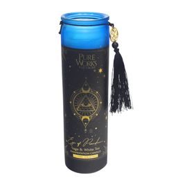 Organická svíce 300 g v barevné vysoké sklenici se střapcem, Sage&White Tea