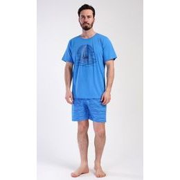Pánské pyžamo šortky Jachting - modrá