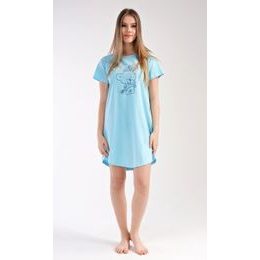 Dámská noční košile s krátkým rukávem Méďa s kytkou - mentolová