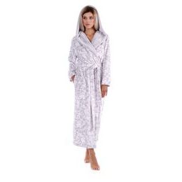 Dámský dlouhý župan s kapucí FLORA šedá/bílá