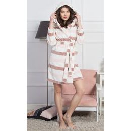 Dámský župan krátký s kapucí Pruhy - hnědá