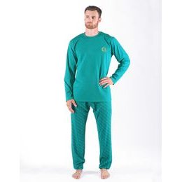 Pánské pyžamo dlouhé pánské, šité, s potiskem Pyžama 2024 79171P - měsíc sv. tyrkysová