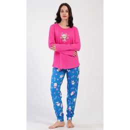 Dámské pyžamo dlouhé Méďa I love you - tmavě růžová