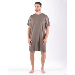 Pánské košile noční pánská krátký rukáv, šité, s potiskem Pyžama 2024 79176P - káva šedobílá
