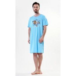 Pánská noční košile s krátkým rukávem Boss - světle tyrkysová