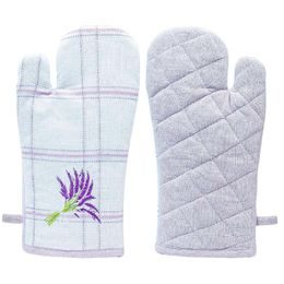 Chňapka s magnetem, 18 x 32 cm, Fialové káro, výšivka Levandule