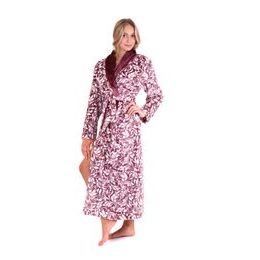 Dámský dlouhý župan se šálovým límcem FLORA vínová/bílá