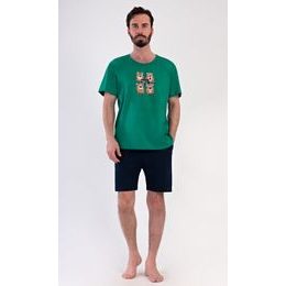 Pánské pyžamo šortky Méďa Happy - zelená