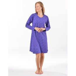 Dámská košilka noční dlouhý rukáv, šité, s potiskem 19175 - levandulová šedobílá