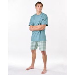 Pánské pyžamo krátké, šité, s potiskem 79188 - měsíc aqua