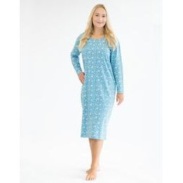 Dámská košilka noční dámská dlouhý rukáv, šité, s potiskem 19163P - sv. tyrkysová bílá