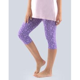 Dámské kalhoty 3/4 pyžamové dámské, 3/4 kalhoty, šité, bokové, s potiskem 19804P - tm. fialová fruktóza