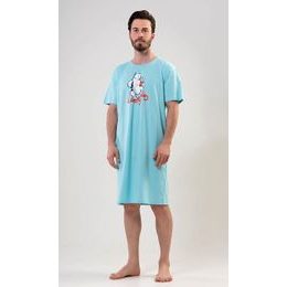 Pánská noční košile s krátkým rukávem Lucky day - azurová