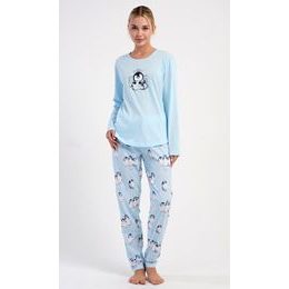 Dámské pyžamo dlouhé Tučňák - světle modrá
