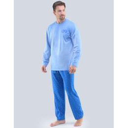 GINA pánské pyžamo dlouhé pánské, šité, s potiskem Pyžama 2020 79089P - sv. modrá atlantic