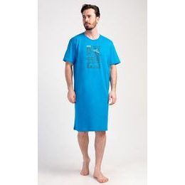 Pánská noční košile s krátkým rukávem Outdoor - modrá