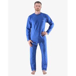 Pánské pyžamo dlouhé pánské, šité, s potiskem Pyžama 2023 79165P - modrá pomnenková