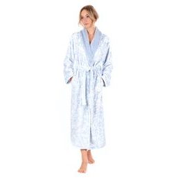 Dámský dlouhý župan se šálovým límcem FLORA světle modrá/bílá