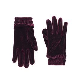 Velvetové rukavice s volánkem vínové