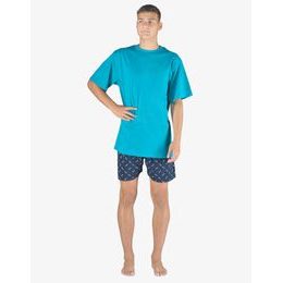 Pánské pyžamo krátké pánské, šité, s potiskem Pyžama 2023 79150P - tyrkysová lékořice