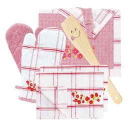 Dárkový kuchyňský set Máky - zástěra, chňapka, utěrky a dřevěná vařečka