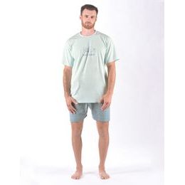 Pánské pyžamo krátké pánské, šité, s potiskem 79174P - sv. šedá měsíc