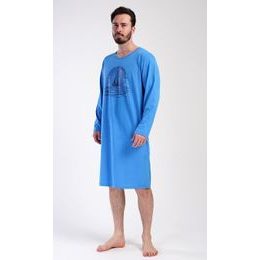 Pánská noční košile s dlouhým rukávem Jachting - modrá